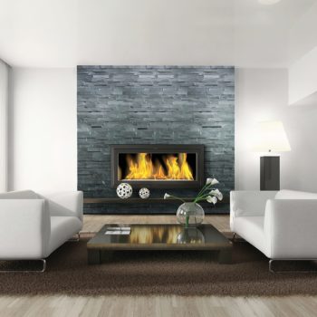 Carbon Ledger Stone Fireplace